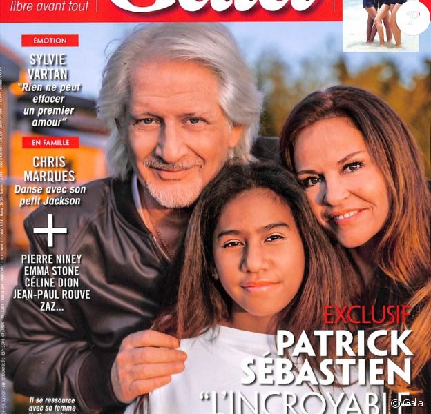Patrick Sébastien prend la pose avec son épouse Nana et leur fille adoptive Lily en couverture du magazine "Gala", en kiosques mercredi 28 novembre 2018.