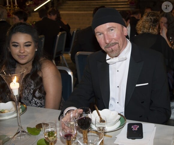 The Edge (David Howell Evans) du groupe U2 lors de la réception pour la cérémonie des Prix Nobel 2018, à l'hôtel de ville de Stockholm, le 10 décembre 2018.