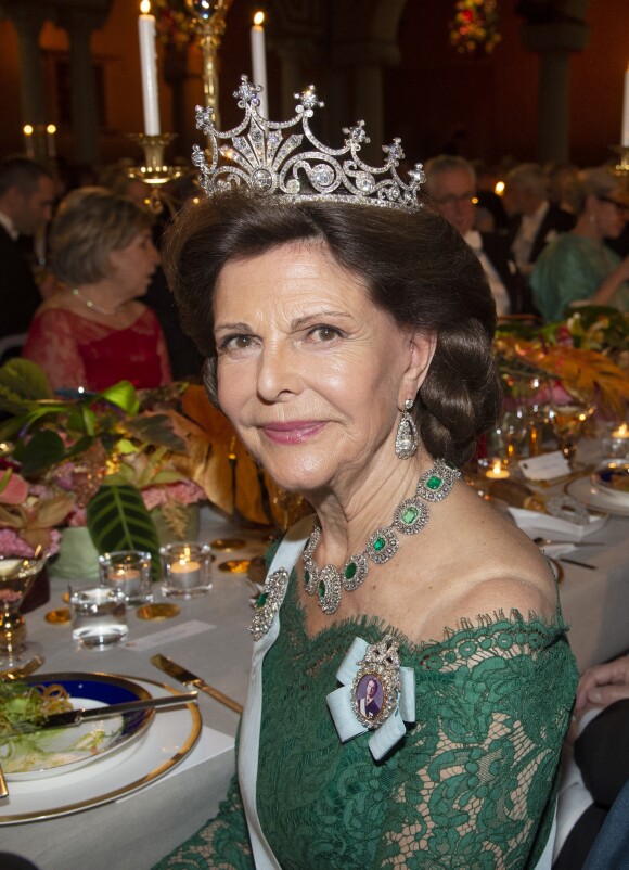 La reine Silvia de Suède lors de la réception pour la cérémonie des Prix Nobel 2018, à l'hôtel de ville de Stockholm, le 10 décembre 2018.