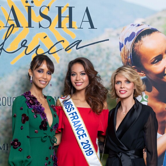 Exclusif - Sonia Rolland (Présidente de Maïsha Africa), Vaimalama Chaves (Miss France 2019), Sylvie Tellier - Dîner de gala au profit de l'association "Maïsha Africa" de Sonia Rolland, qui vient en aide aux enfants du Rwanda, au Pavillon Gabriel, à Paris, le 17 décembre 2018. En vue de soutenir une partie du projet en faveur de la réhabilitation du service de néonatalogie de l'hôpital de Musanze au Rwanda, le gala a été organisé avec le précieux parrainage de C.Descalzi-Pereira, présidente de la Fondation Congo Kitoko, et de Céline Brucker, directrice générale de L'Oréal Grand Public France. Près de 125 000 euros de dons ont été récoltés pendant la soirée, organisée en partenariat avec la Fondation Congo Kitoko, Mixa et LVMH ainsi que la contribution du magazine Infrarouge et de la maison de Champagne Delarocque. © Gorassini-Moreau/Bestimage