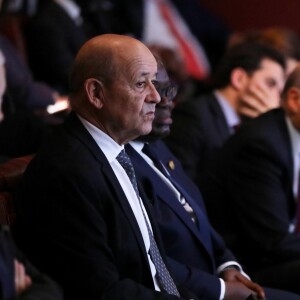 Exclusif - Jean-Yves Le Drian et Alain Juppé - 5e édition de la cérémonie de remise des prix de la Fondation Chirac (le Prix Culture pour la paix et le Prix Chirac pour la prévention des conflits) au musée du Quai Branly - Jacques Chirac à Paris le 18 décembre 2018. © Dominique Jacovides / Bestimage