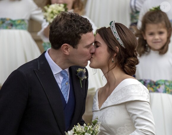 Sorties après la cérémonie de mariage de la princesse Eugenie d'York et Jack Brooksbank en la chapelle Saint-George au château de Windsor le 12 octobre 2018.
