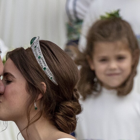 Sorties après la cérémonie de mariage de la princesse Eugenie d'York et Jack Brooksbank en la chapelle Saint-George au château de Windsor le 12 octobre 2018.