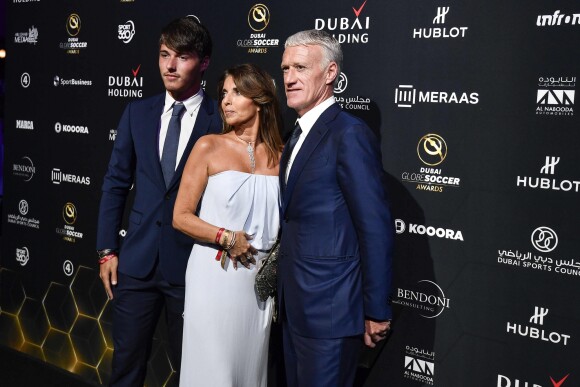 Dylan, Claude et Didier Deschamps lors de la 10e édition des Dubai Globe Soccer Awards le 3 janvier 2019.