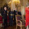 Le roi Philippe et la reine Mathilde de Belgique recevaient le secrétaire général de l'OTAN Jens Stoltenberg à Bruxelles le 17 janvier 2019.