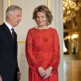 Le roi Philippe et la reine Mathilde de Belgique recevaient le secrétaire général de l'OTAN Jens Stoltenberg à Bruxelles le 17 janvier 2019.