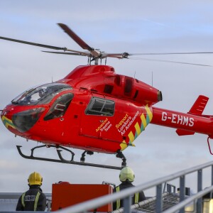 Le prince William, duc de Cambridge, est arrivé en hélicoptère à l'Hôpital royal de Londres le 9 janvier 2019 pour y célébrer les 30 ans de l'association London Air Ambulance.