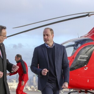Le prince William, duc de Cambridge, est arrivé en hélicoptère à l'Hôpital royal de Londres le 9 janvier 2019 pour y célébrer les 30 ans de l'association London Air Ambulance.