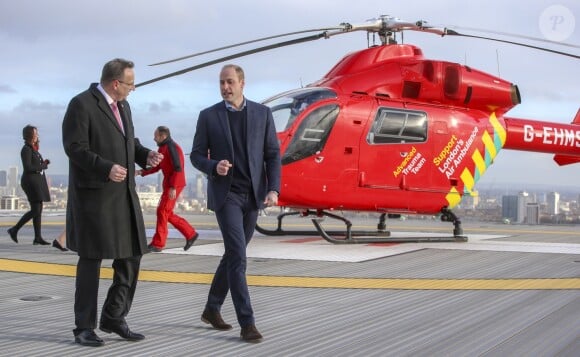 Le prince William, duc de Cambridge, est arrivé en hélicoptère à l'Hôpital royal de Londres le 9 janvier 2019 pour y célébrer les 30 ans de l'association London Air Ambulance.