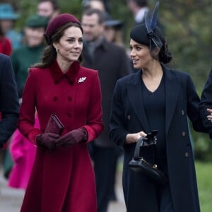 Kate Middleton, duchesse de Cambridge, Meghan Markle, duchesse de Sussex - La famille royale assiste à la messe de Noël à Sandringham le 25 décembre 2018.