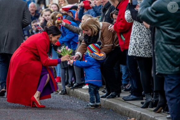 Le prince Harry et Meghan Markle lors d'une visite à Birkenhead le 14 janvier 2019.