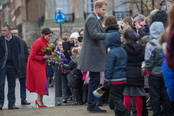 Le prince Harry et Meghan Markle lors d'une visite à Birkenhead le 14 janvier 2019.