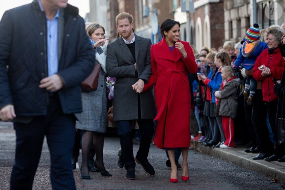 Le prince Harry et Meghan Markle lors d'une visite à Birkenhead le 14 janvier 2019.