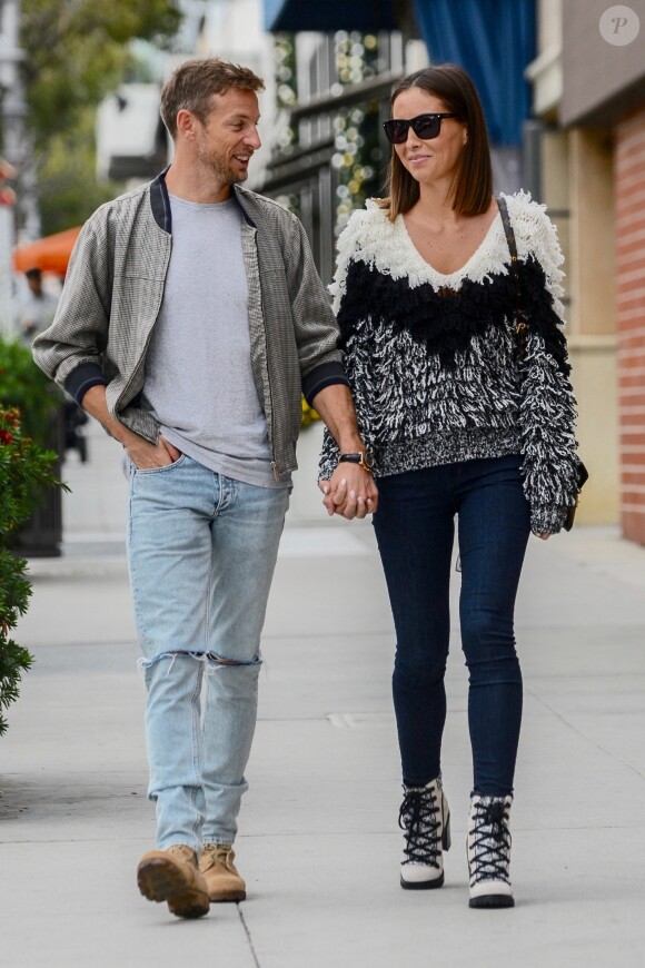 Jenson Button et sa fiancée Brittny Ward sont allés déjeuner au restaurant Il Pastio à Beverly Hills, le 10 décembre 2018