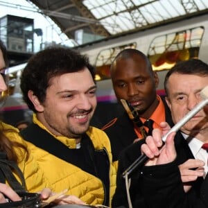 Didier Deschamps durant le départ du train des Pièces Jaunes à la gare de Nice le 19 janvier 2019. © Bruno Bebert