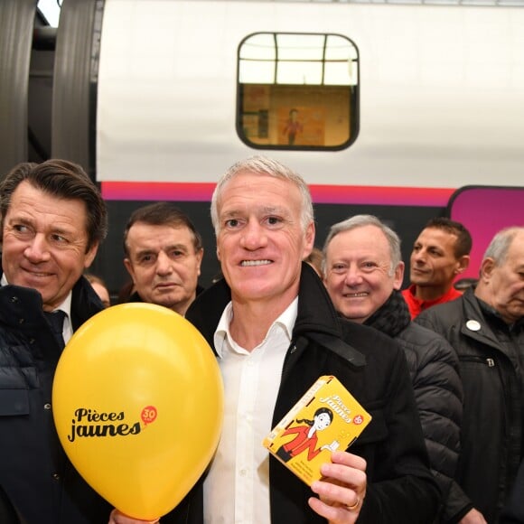 Didier Deschamps durant le départ du train des Pièces Jaunes à la gare de Nice le 19 janvier 2019. © Bruno Bebert