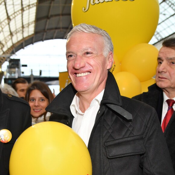 Didier Deschamps durant le départ du train des Pièces Jaunes à la gare de Nice le 19 janvier 2019. © Bruno Bebert