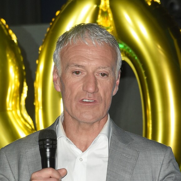 Le sélectionneur de l'équipe de France, Didier Deschamps (parrain des 30 ans de l'Opération Pièces Jaunes 2019) lors du lancement de la 30ème édition de l'Opération Pièces Jaunes 2019 avec Lucrèce à l'Hôpital Necker-Enfants malades AP-HP à Paris, France, le 9 janvier 2019. © Coadic Guirec