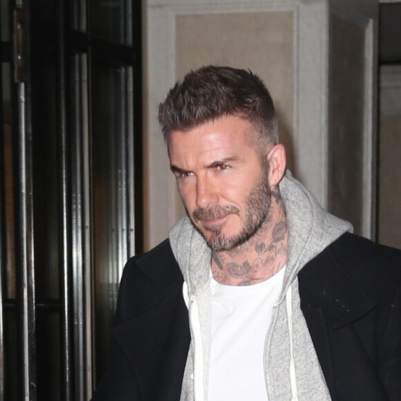 Victoria et D. Beckham et leur fils B. Beckham et sa compagne H. Cross sortent de la soirée Reebok dans le quartier de East Side à New York, le 22 janvier 2019.