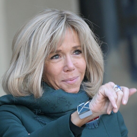 Brigitte Macron en compagnie du Premier ministre du Québec François Legault et sa femme Isabelle Brais après un entretien au palais de l'Elysée à Paris le 21 janvier 2019. © Giancarlo Gorassini / Bestimage