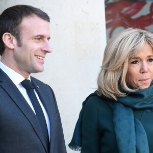 Le président Emmanuel Macron et sa femme Brigitte en compagnie du Premier ministre du Québec François Legault et sa femme Isabelle Brais après un entretien au palais de l'Elysée à Paris le 21 janvier 2019. © Giancarlo Gorassini / Bestimage