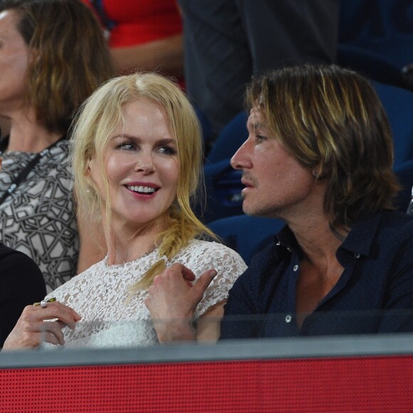 Nicole Kidman et son mari Keith Urban lors de la demi-finale femmes de l'Open d'Australie à Melbourne, le 24 janvier 2019.