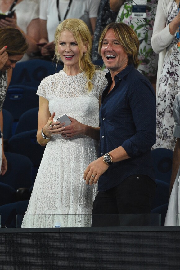 Nicole Kidman et son mari Keith Urban lors de la demi-finale femmes de l'Open d'Australie à Melbourne, le 24 janvier 2019.