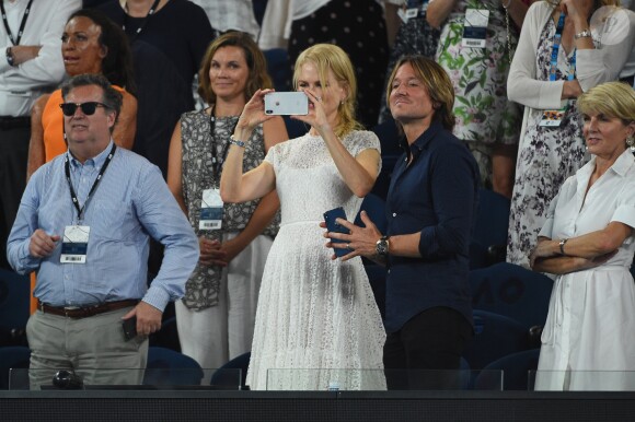 Nicole Kidman et son mari Keith Urban lors de la demi-finale femmes de l'Open d'Australie à Melbourne, le 24 janvier 2019.