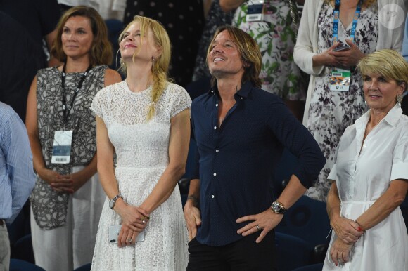 Nicole Kidman et son mari Keith Urban lors de la demi-finale femmes de l'Open d'Australie à Melbourne, le 24 janvier 2019.