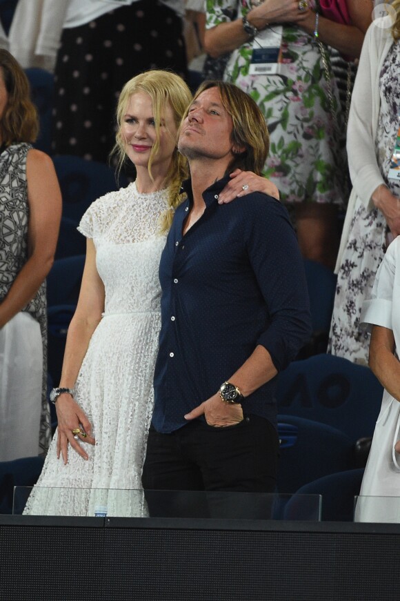 Nicole Kidman et son mari Keith Urban lors de la demi-finale femmes de l'Open d'Australie à Melbourne, le 24 janvier 2019.
