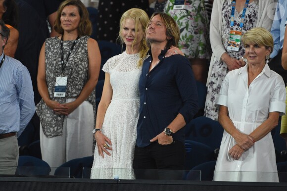 Nicole Kidman et son mari Keith Urban lors de la demi-finale femmes de l'Open d'Australie à Melbourne, le 24 janvier 2019.