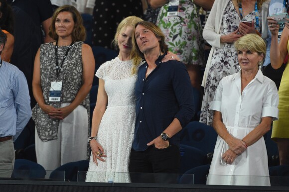 Nicole Kidman et son mari Keith Urban lors de la demi-finale femmes de l'Open d'Australie à Melbourne, le 24 janvier 2019.