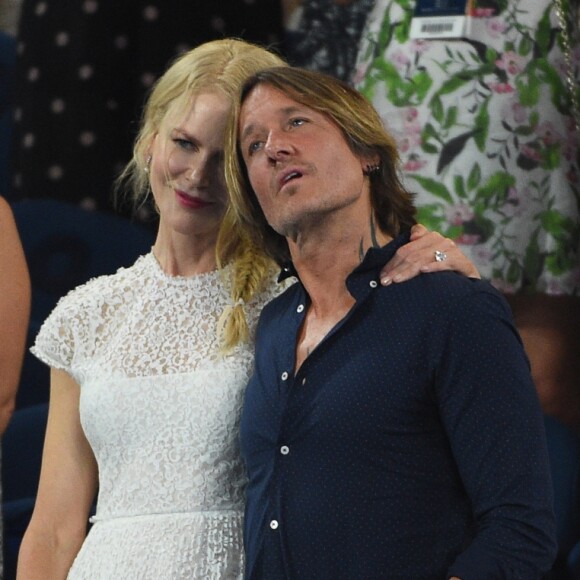 Nicole Kidman et son mari Keith Urban lors de la demi-finale femmes de l'Open d'Australie à Melbourne, le 24 janvier 2019.