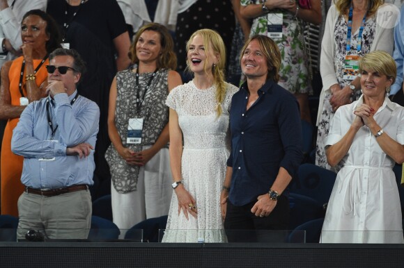 Nicole Kidman et son mari Keith Urban lors de la demi-finale femmes de l'Open d'Australie à Melbourne, le 24 janvier 2019.