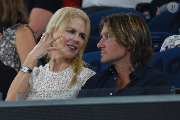 Nicole Kidman et son mari Keith Urban lors de la demi-finale femmes de l'Open d'Australie à Melbourne, le 24 janvier 2019.