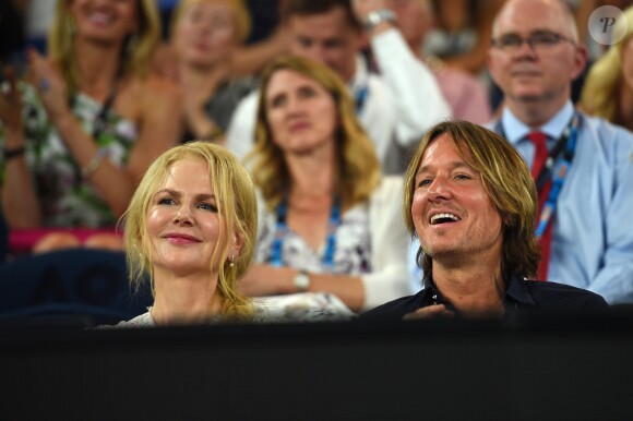 Nicole Kidman et son mari Keith Urban lors de la demi-finale femmes de l'Open d'Australie à Melbourne, le 24 janvier 2019.