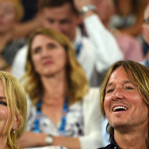 Nicole Kidman et son mari Keith Urban lors de la demi-finale femmes de l'Open d'Australie à Melbourne, le 24 janvier 2019.