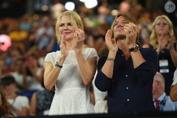 Nicole Kidman et son mari Keith Urban lors de la demi-finale femmes de l'Open d'Australie à Melbourne, le 24 janvier 2019.