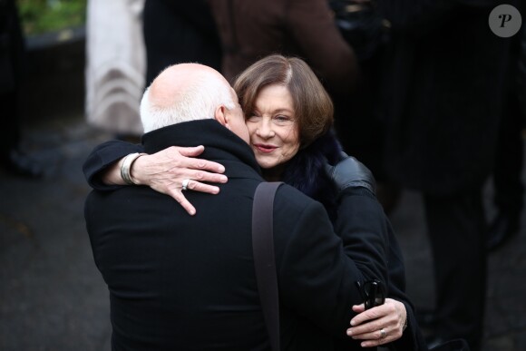 Éric-Emmanuel Schmitt et Macha Méril - Arrivées aux obsèques de Michel Legrand en la cathédrale orthodoxe Saint-Alexandre-Nevsky à Paris. Le 1er février 2019