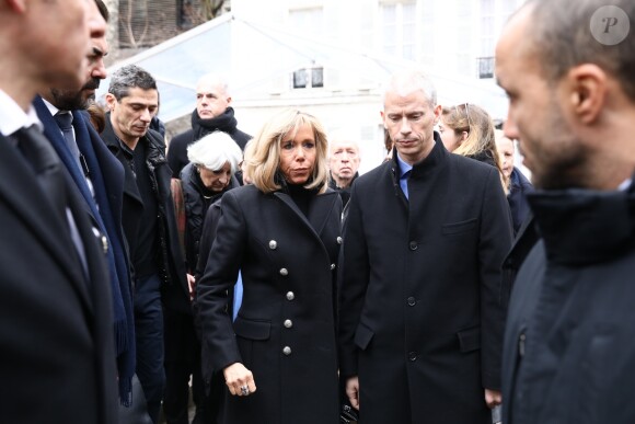 La première dame Brigitte Macron, Franck Riester - Sorties des obsèques de Michel Legrand en la cathédrale orthodoxe Saint-Alexandre-Nevsky à Paris le 1er février 2019.