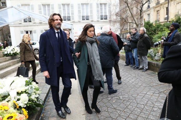 Frédéric Beigbeder et sa femme Lara Micheli - Sorties des obsèques de Michel Legrand en la cathédrale orthodoxe Saint-Alexandre-Nevsky à Paris le 1er février 2019.
