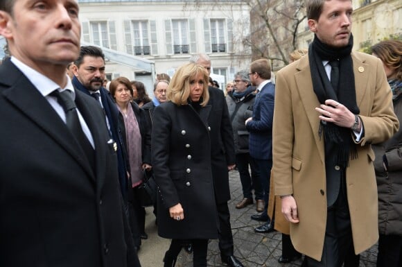 La Première Dame Brigitte Macron lors des obsèques de Michel Legrand en la cathédrale orthodoxe Saint-Alexandre-Nevsky à Paris, le 1er février 2019.