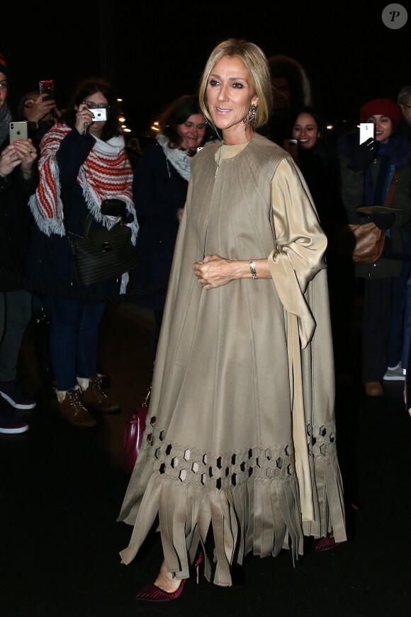 Céline Dion sort de l'hôtel de Crillon à Paris en marge des défilés de la fashion week Haute-Couture printemps-été 2019 le 23 janvier 2019.