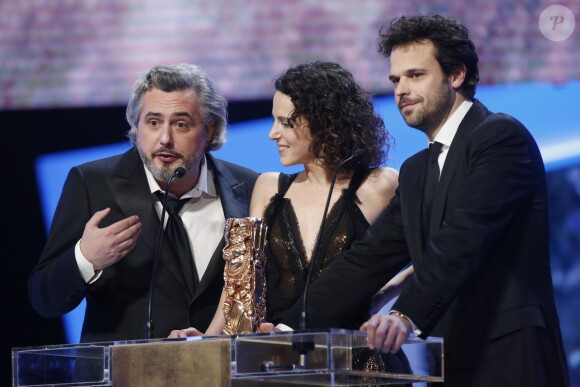 Nicolas Rey, Emma Luchini, Romain Rousseau (césar du meilleur film de court-métrage pour le film "La femme de Rio") - 40ème cérémonie des César au théâtre du Châtelet à Paris, le 20 février 2015.