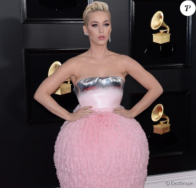Katy Perry, habillée d'une robe couture Balmain - 61e édition des GRAMMY Awards à Los Angeles, le 10 février 2019.