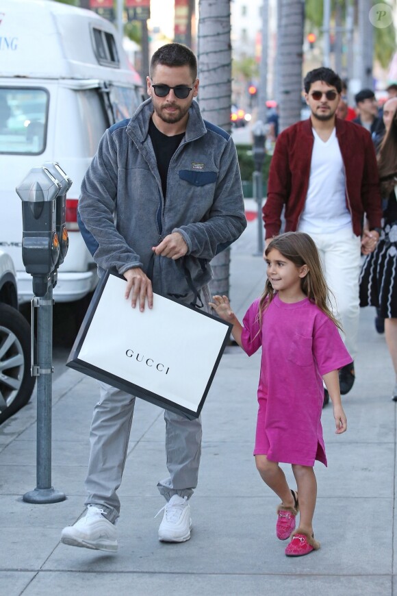 Exclusif - Scott Disick est allé faire du shopping avec sa fille Penelope et sa compagne Sofia Richie chez Gucci à Beverly Hills, Los Angeles. Le 27 janvier 2019.