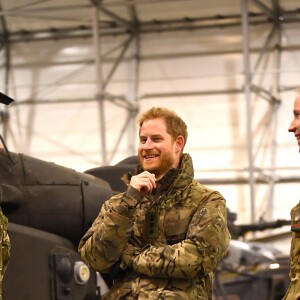 Le prince Harry, duc de Sussex, assiste à des manoeuvres militaires par grand froid à l'occasion des 50 ans du Commando Helicopter Force à Bardufoss, Norvège le 14 février 2019.