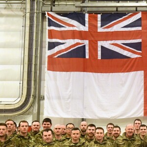 Le prince Harry, duc de Sussex, assiste à des manoeuvres militaires par grand froid à l'occasion des 50 ans du Commando Helicopter Force à Bardufoss, Norvège le 14 février 2019.