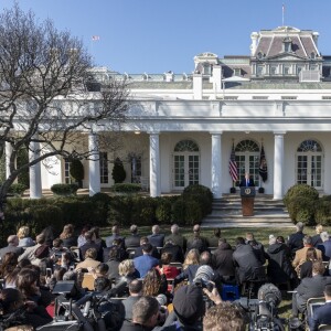 Le président Donald Trump lors de son discours dans le Rose Graden de la Maison Blanche le 15 Février 2019.