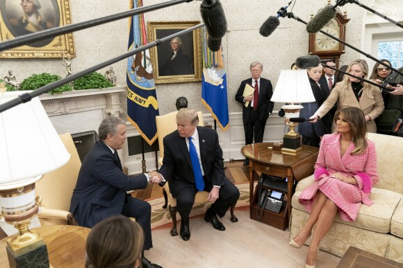 Le président Donald Trump, la First Lady Melania Trump reçoivent le président colombien Ivan Duque Marquez et sa femme à la Maison Blanche le 13 Février 2019.
